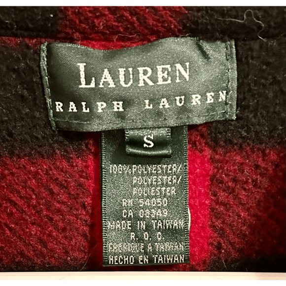 Lauren Ralph Lauren Red Buffalo Plaid Full Zip Fleece Jacket Sz Small - Picture 4 of 8